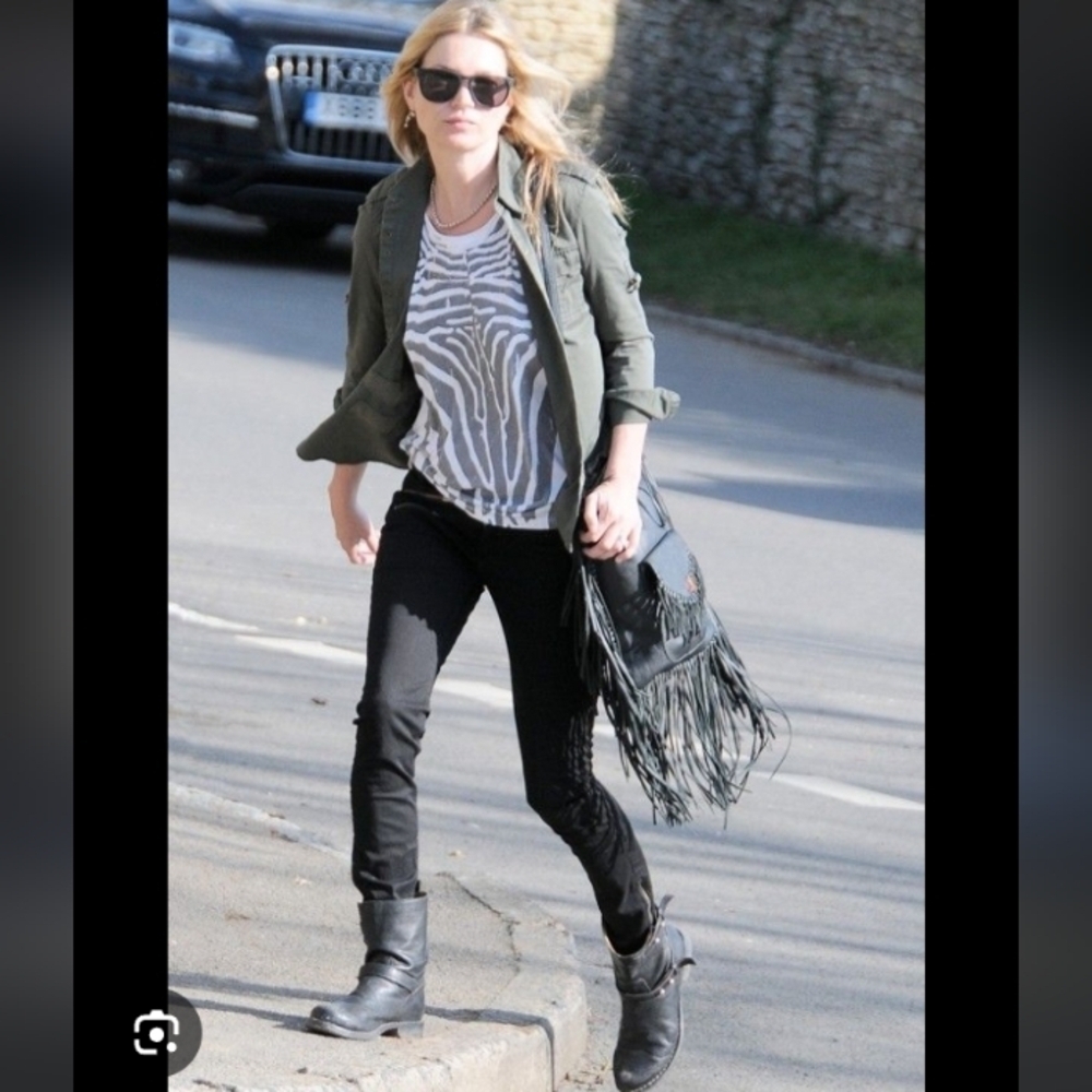 Rag & Bone Y2K Distressed Leather Slouchy Boho Moto Grey Brown Buckled Boot 8 - Picture 3 of 9